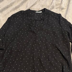 Lush Black Blouse with White Dots